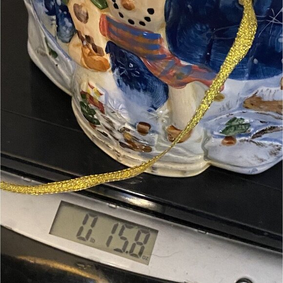 VTG Christmas Snowman Basket Planter Candy Bowl Ceramic Jay Import Ribbon Handle - Picture 11 of 11